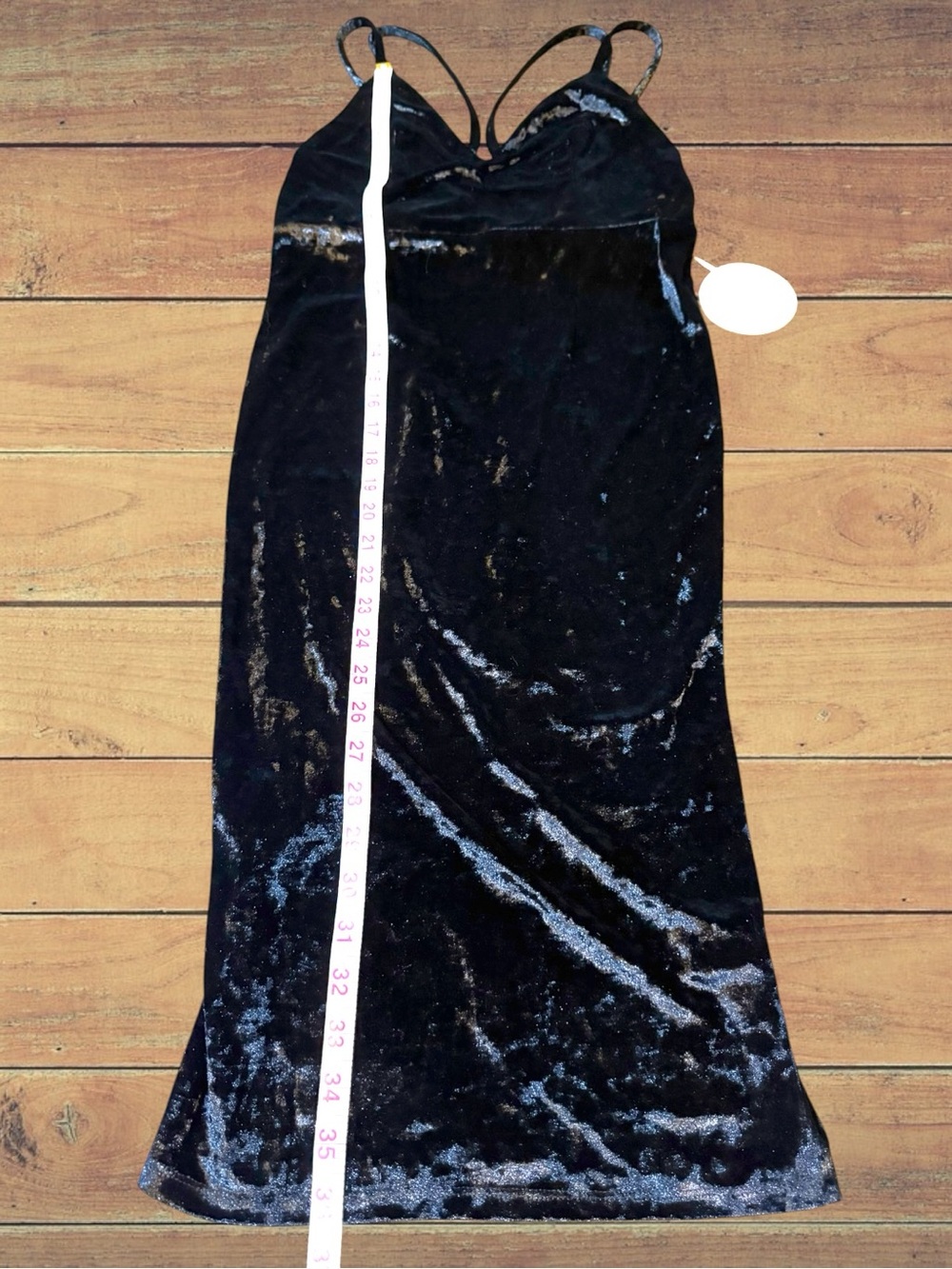 Black Crushed Velvet Midi Dress Plunging V-Neck Caged Open Back Double Strap M - Picture 5 of 16